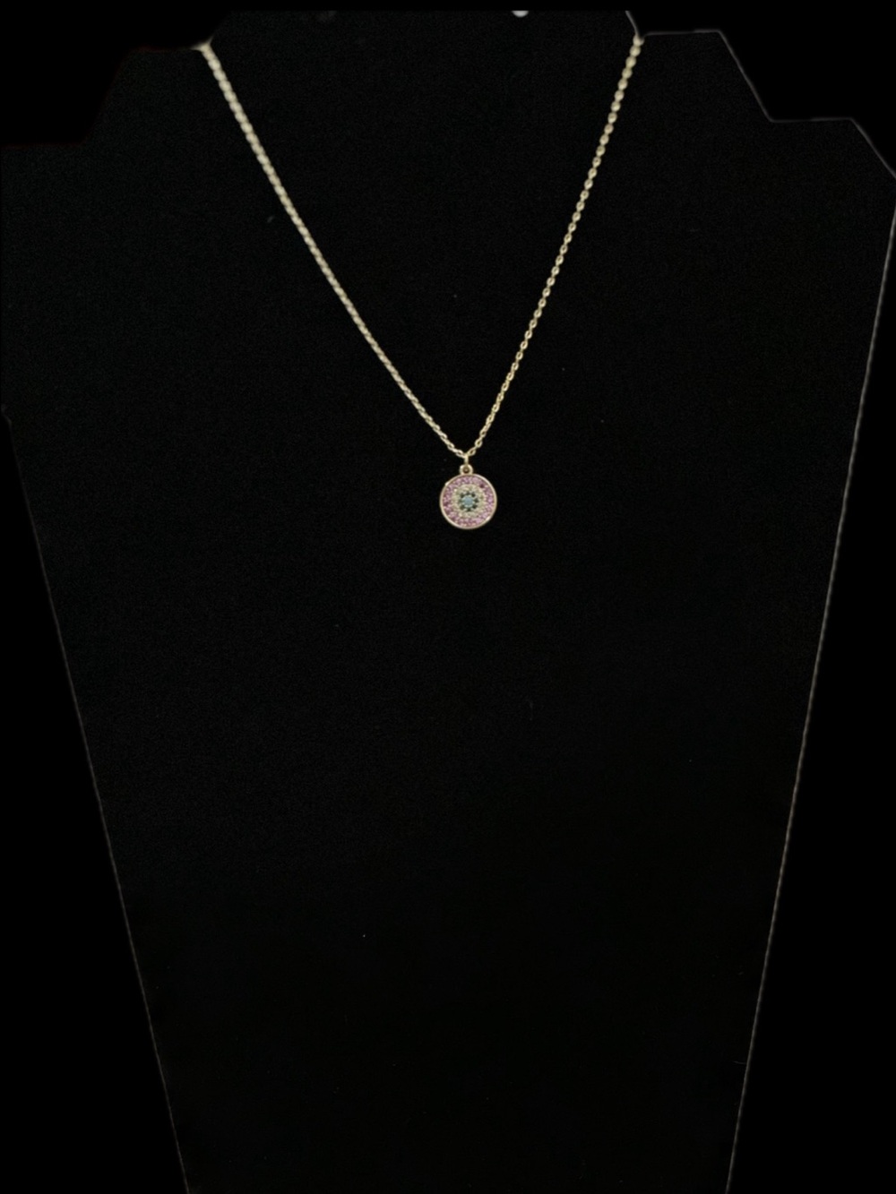Kate Spade Gold-Tone Necklace with Pink and Green Pavé Disc Pendant